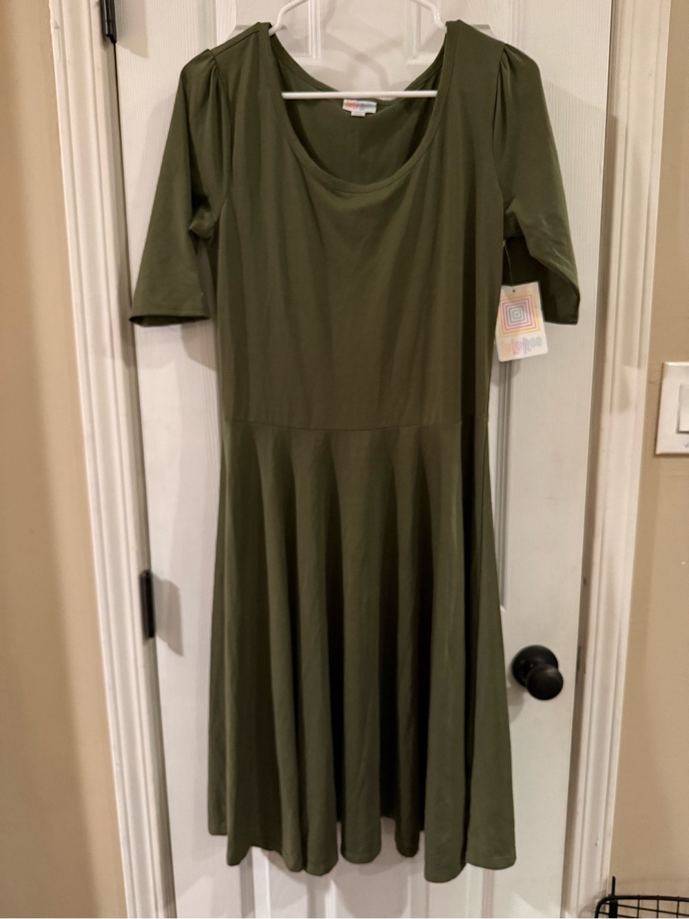 LuLaRoe Olive Green Scoop Neck Midi Dress
